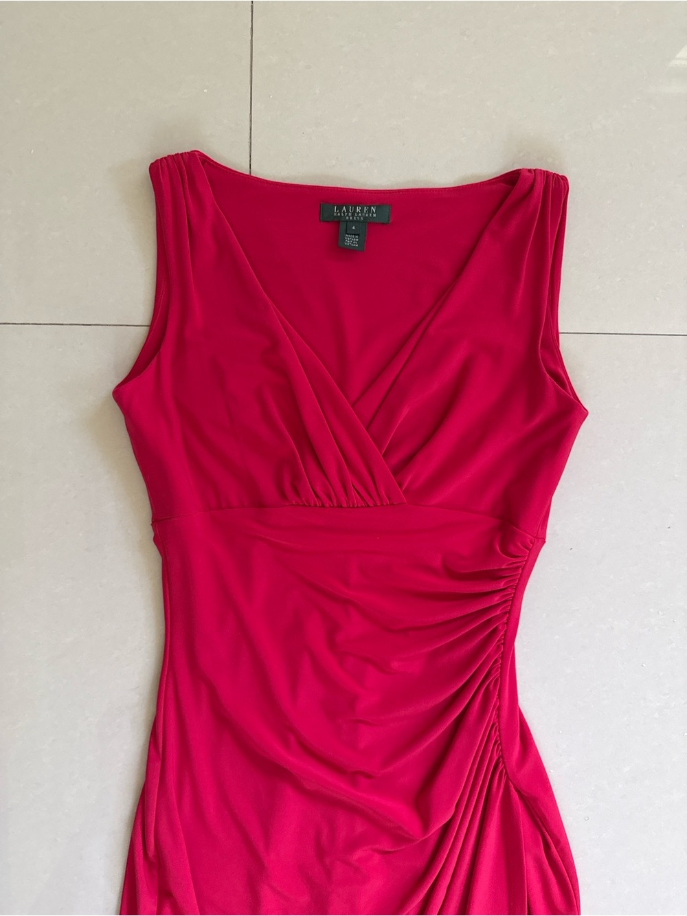 Lauren by Ralph Lauren Pink V-Neck Ruched Cocktail Dress